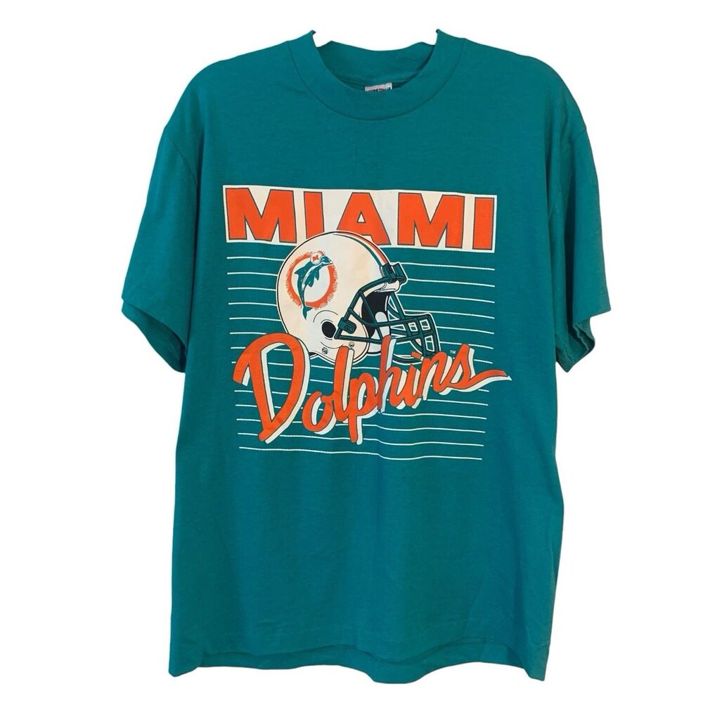 MIAMI DOLPHINS T-shirt Vintage Single Stitch Large 90'S Old Logo Retro NFL